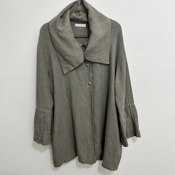 Bryn Walker 100% Linen Jacket Gray Button Down Long Sleeve Lagenlook USA Size M - Picture 1 of 14